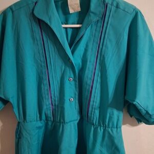 Vintage 80s Dress Teal A-Line 4 Petite USA